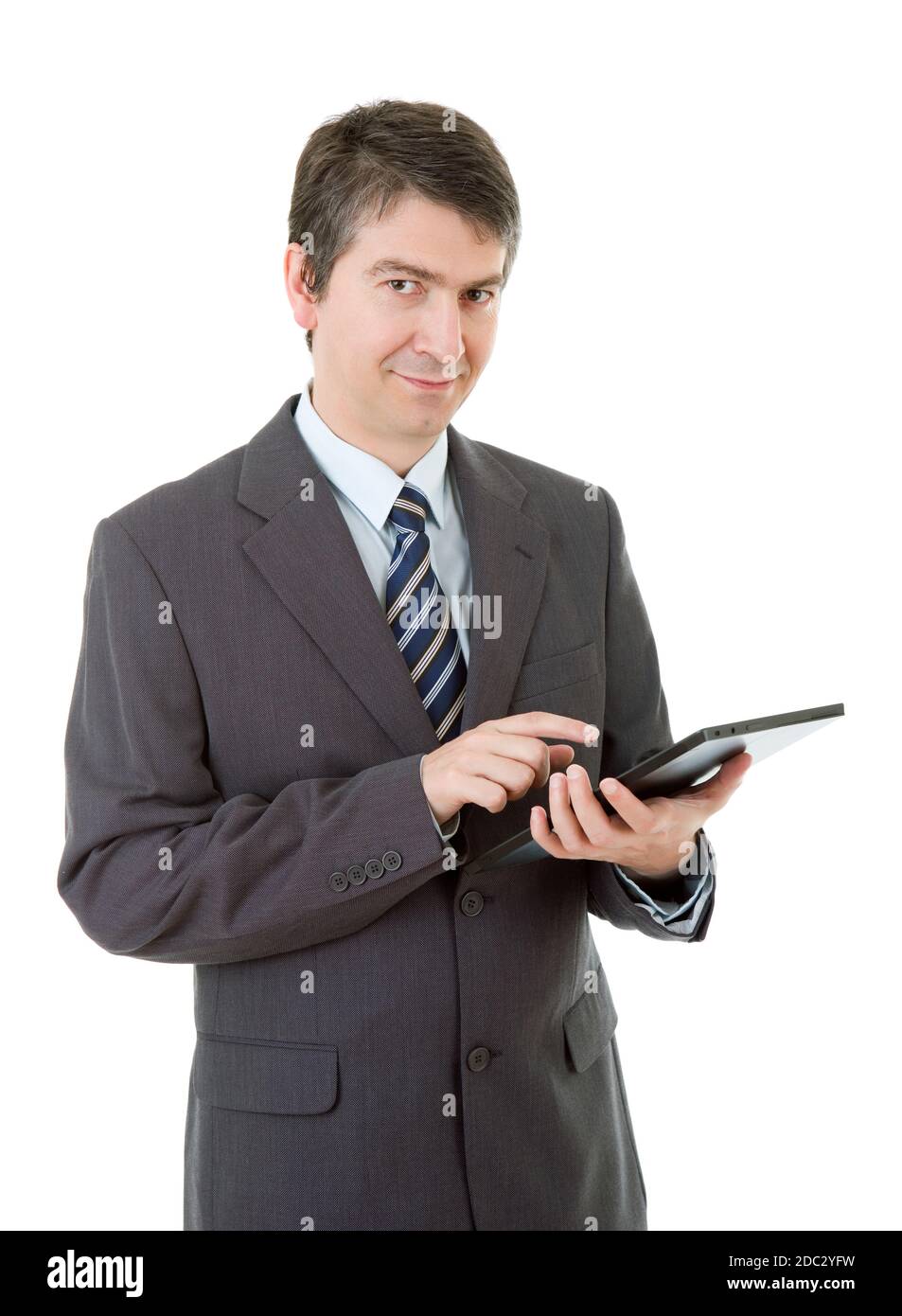 businessman using touch pad of tablet pc, isolated Stock Photo - Alamy