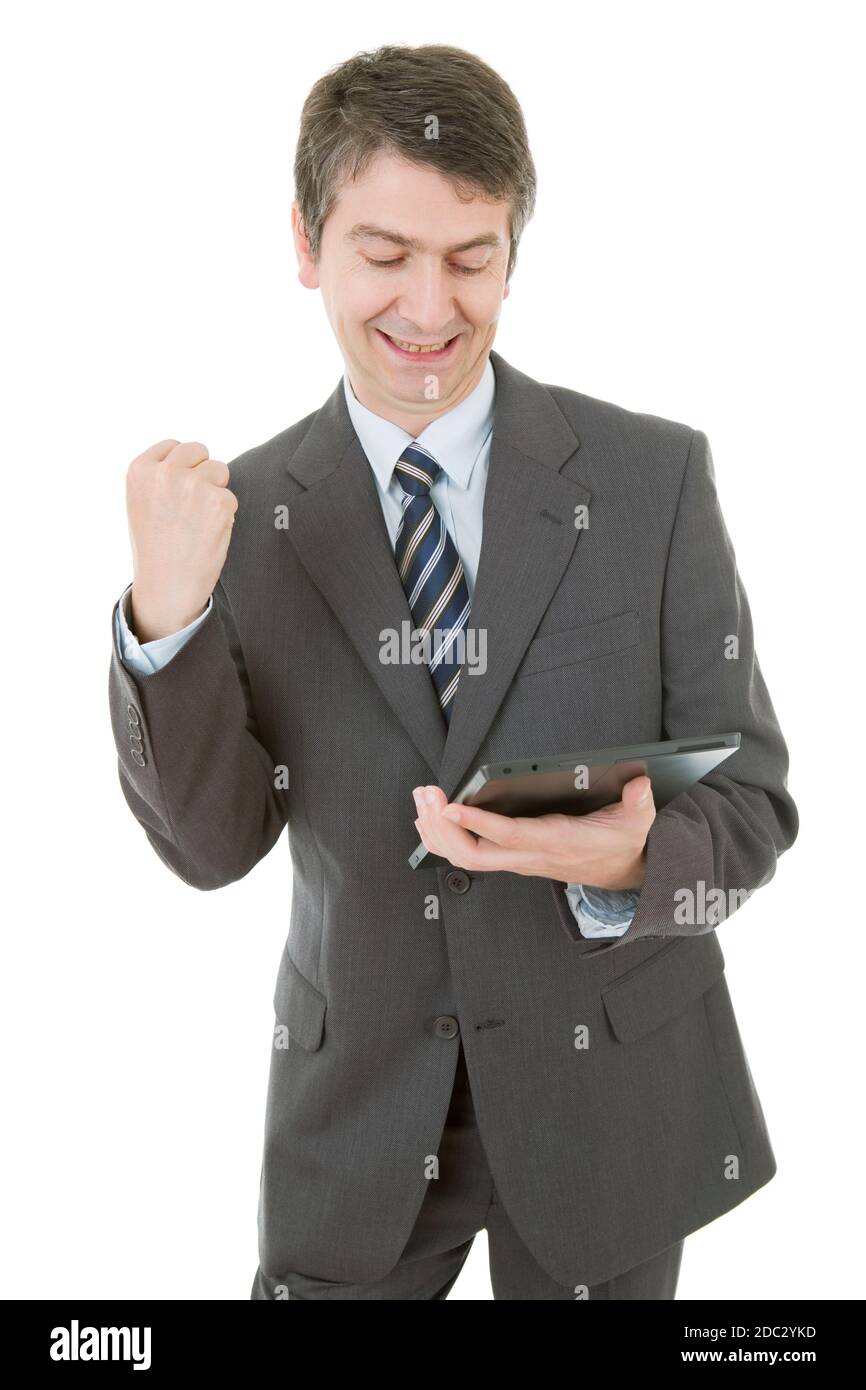 businessman using touch pad of tablet pc, isolated Stock Photo - Alamy