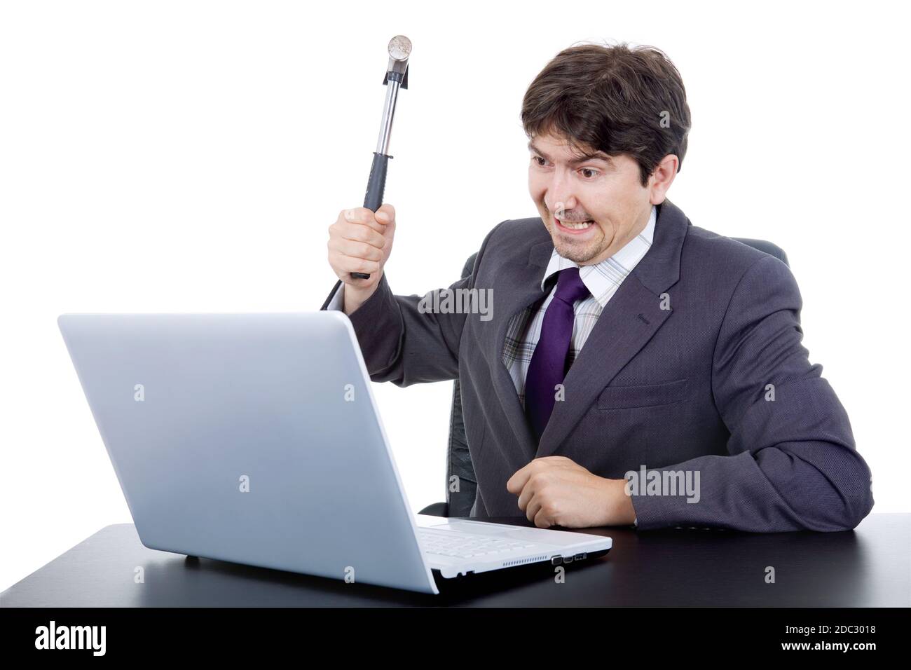 Man smashing computer with hammer hires stock photography and images