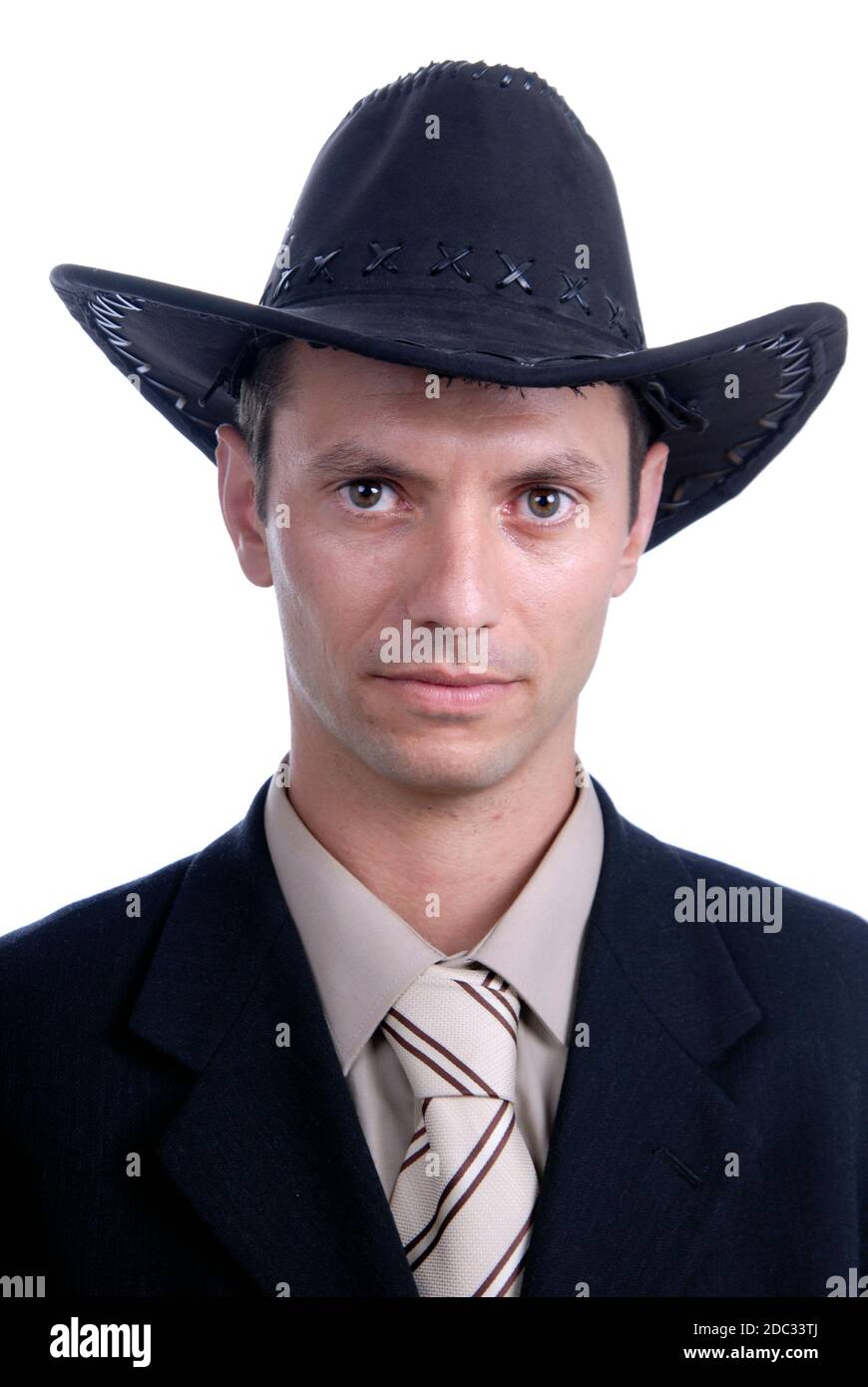 young business men with cowboy hat portrait Stock Photo Alamy