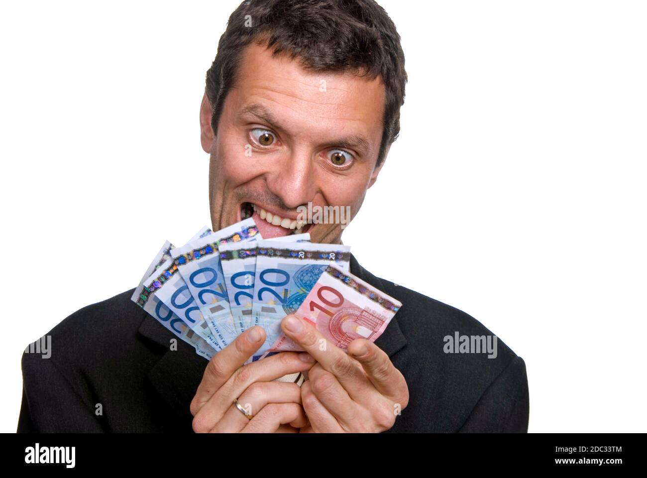 young business man with money over white background Stock Photo - Alamy
