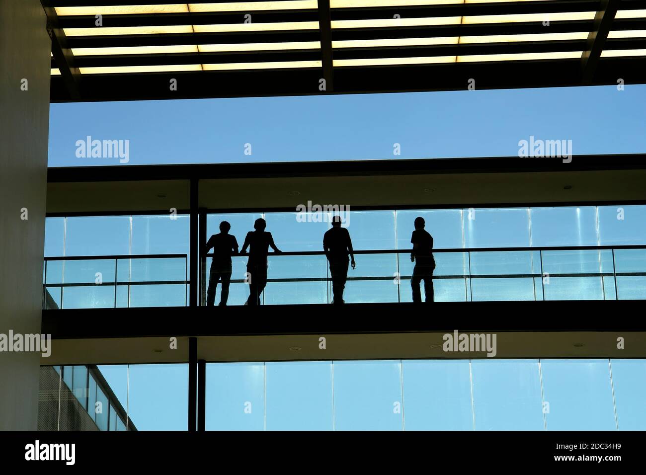workers inside the modern building in silhouette Stock Photo