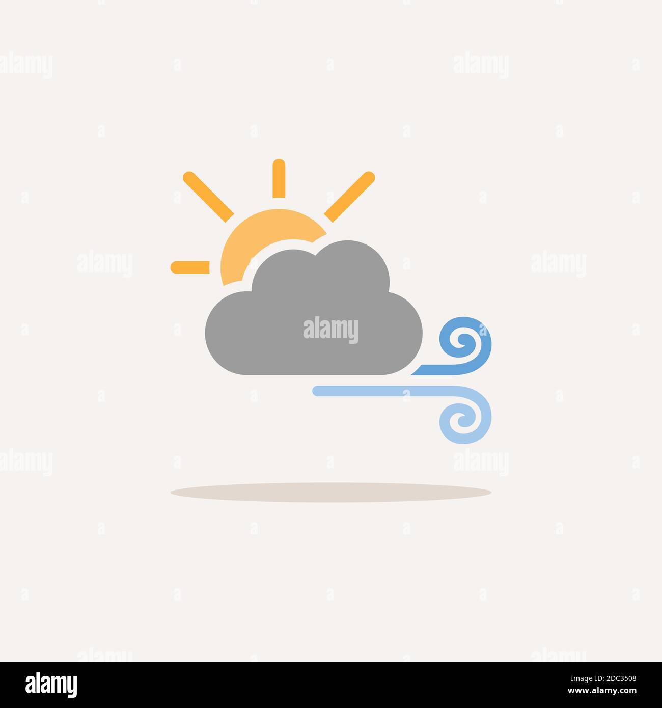Wind, sun and cloud. Color icon with shadow. Weather glyph vector ...
