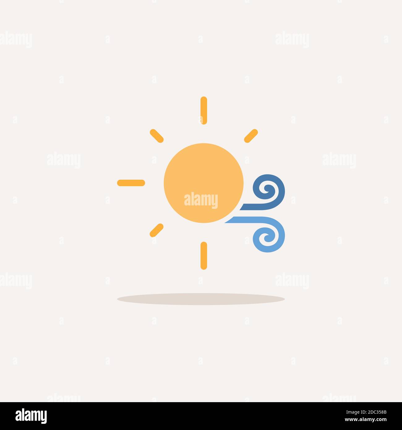 Wind and sun. Color icon with shadow. Weather glyph vector illustration ...