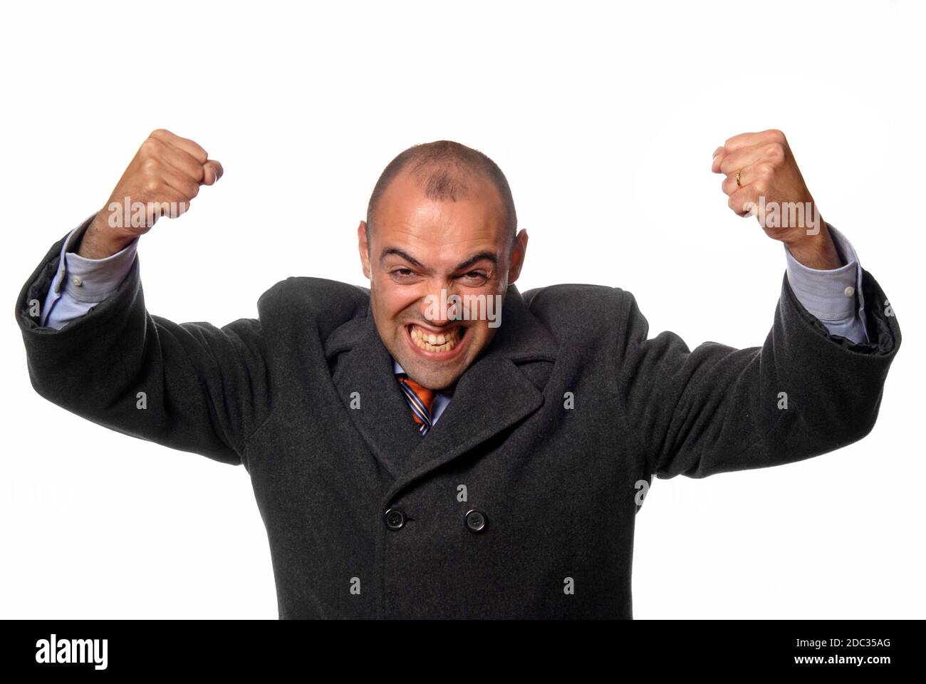 successful business man with arms isolated on white Stock Photo - Alamy
