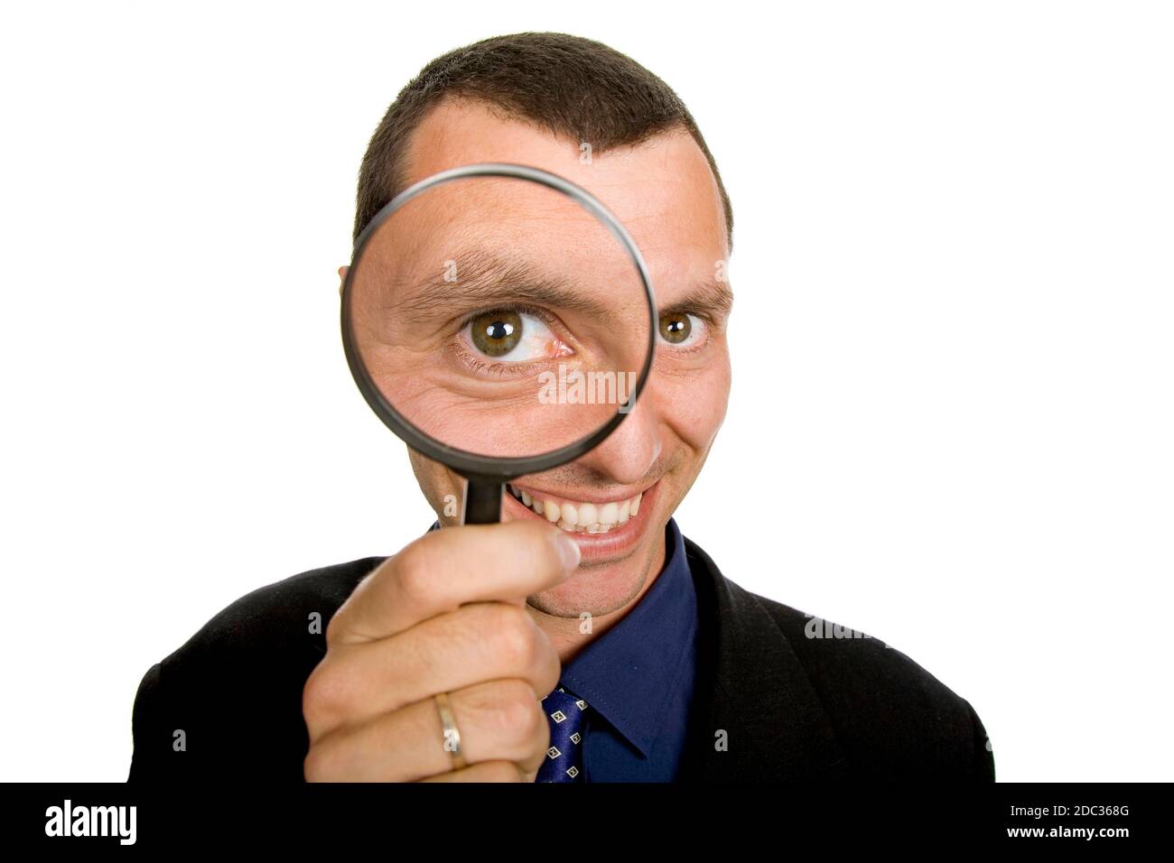business man with a loupe isolated on white Stock Photo - Alamy