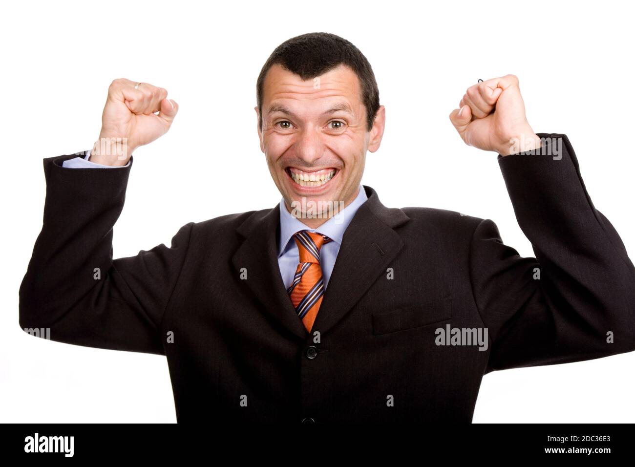 successful business man with arms isolated on white Stock Photo - Alamy