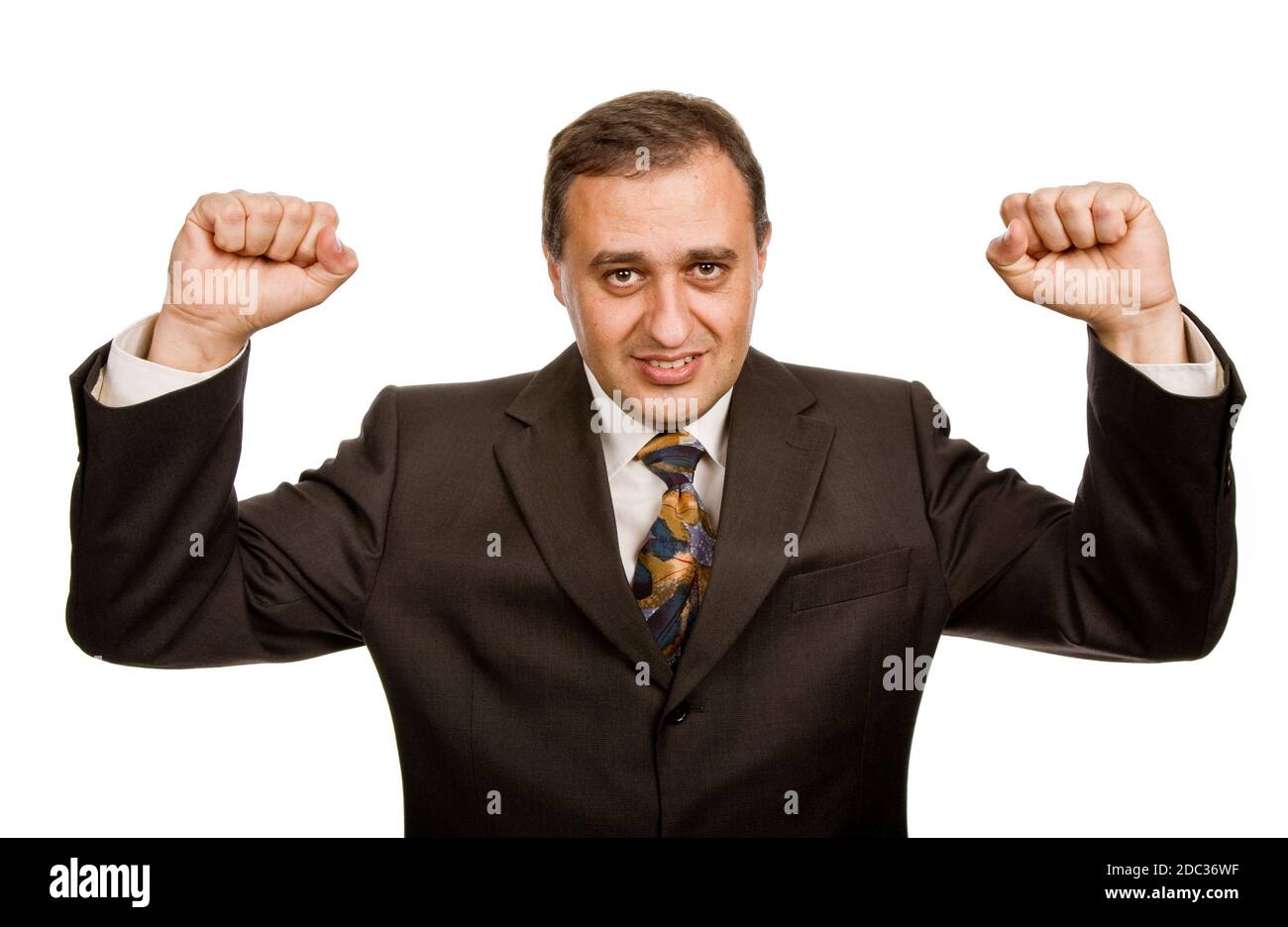 successful business man with arms isolated on white Stock Photo - Alamy
