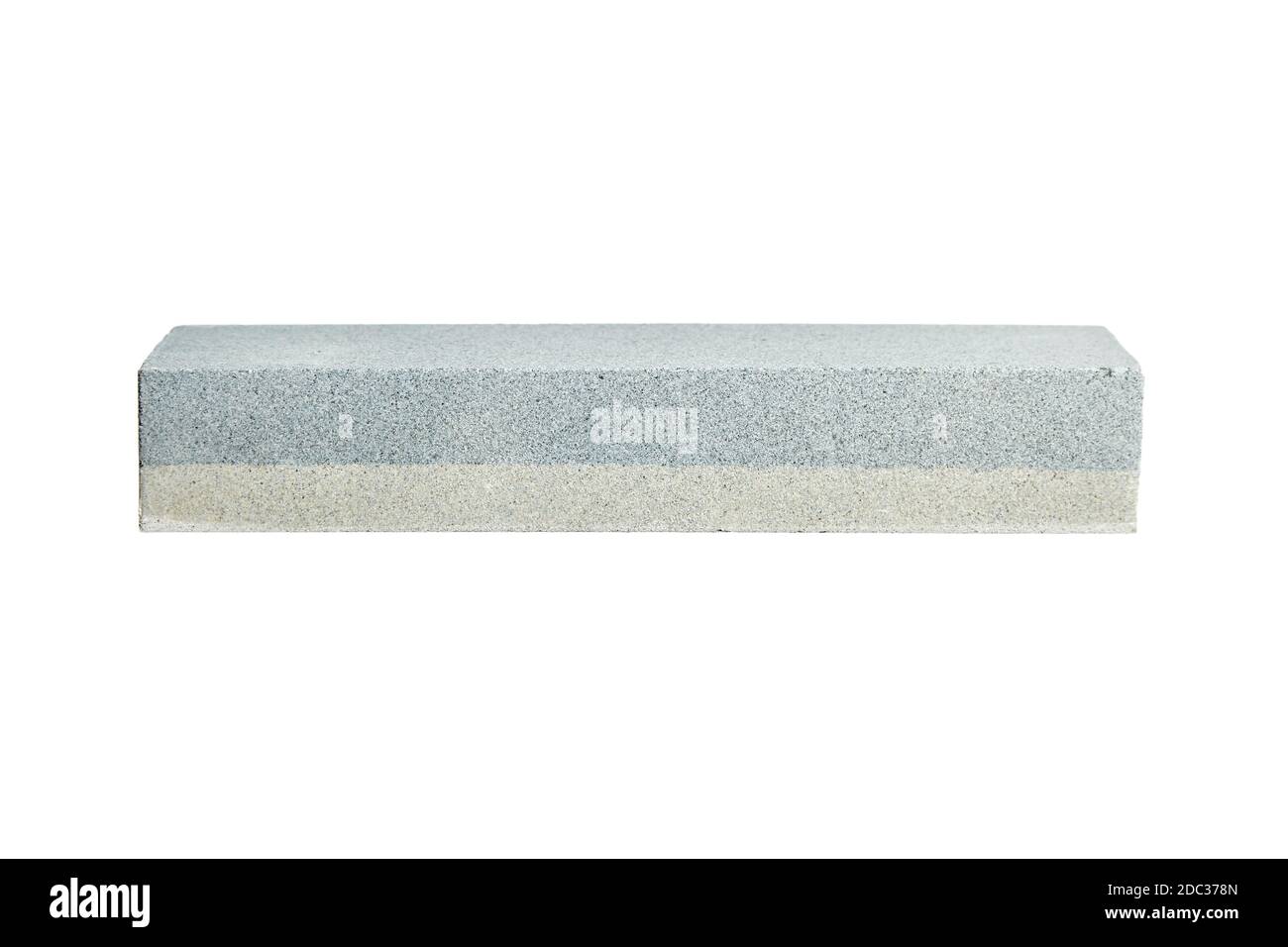 Rectangular double layer sharpening stone. Grindstone or whetstone sharpener, isolated on white background. Kitchen utensils Stock Photo