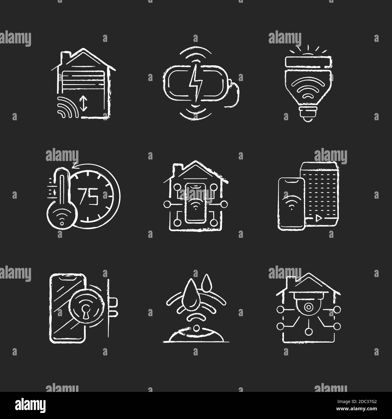 Smart home chalk white icons set on black background Stock Vector Image ...
