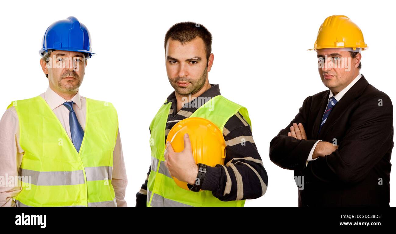 three workers isolated in a white background Stock Photo