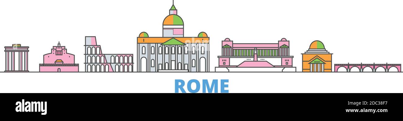 Italy, Rome City line cityscape, flat vector. Travel city landmark, oultine illustration, line world icons Stock Vector