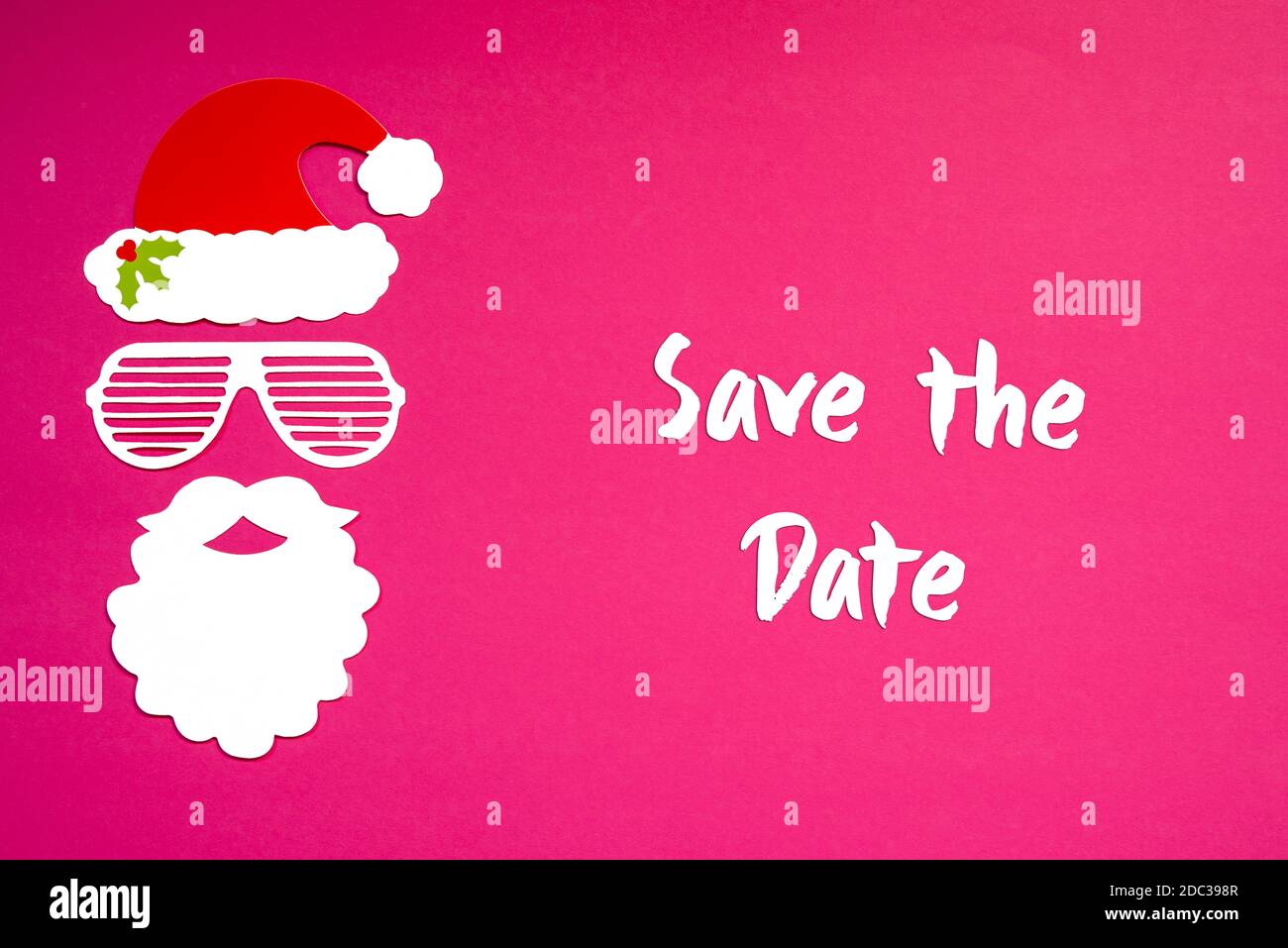 English Text Save The Date. Santa Claus Paper Mask With Christmas ...