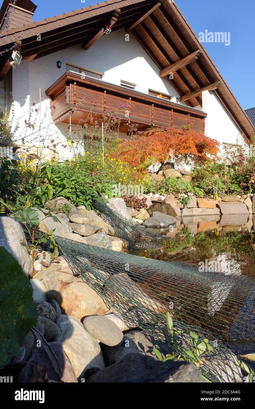 über dem Gartenteich im Herbst, Weilerswist, Nordrhein