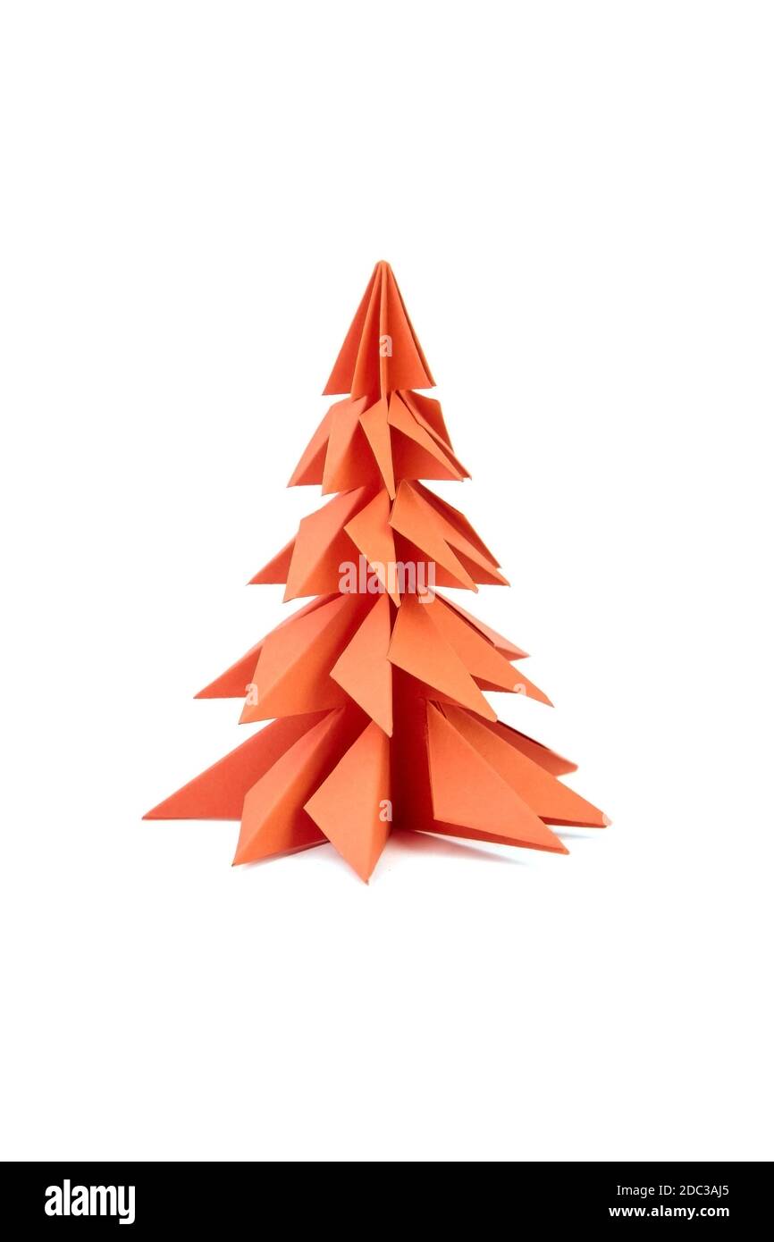 Paper Christmas tree, red fir tree isolated on white background Stock ...