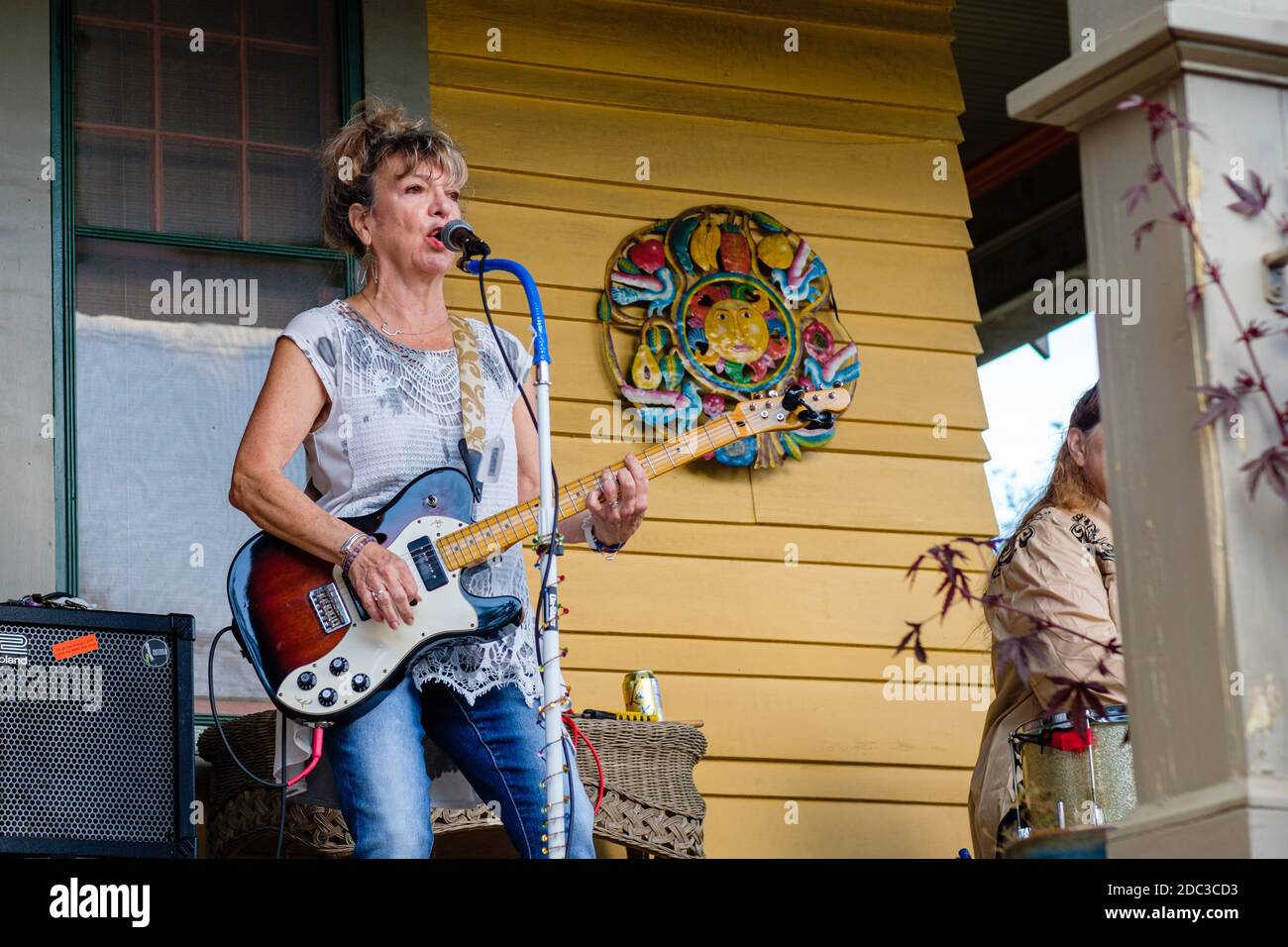 New Orleans, Louisiana/USA 11/14/2020 Guitarist for 30 x 90 band during front porch concert