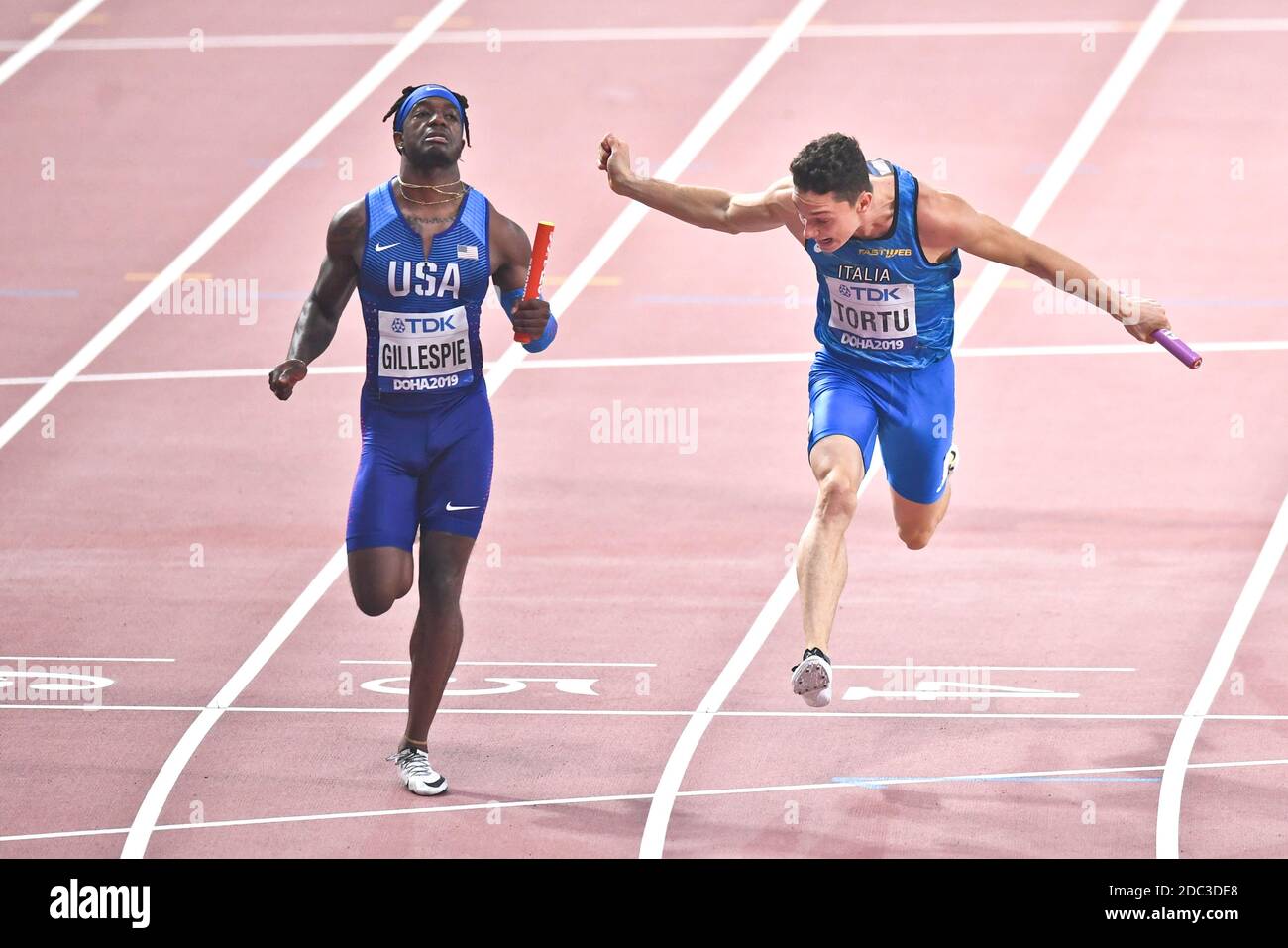 4x100 Relay Round 1 Filippo Tortu Italy Cravon Gillespie Usa Iaaf World Athletics Championships Doha 19 Stock Photo Alamy 4x100 Relay Round 1 Filippo Tortu Italy Cravon Gillespie Usa Iaaf World Athletics Championships Doha 19 Stock Photo Alamy