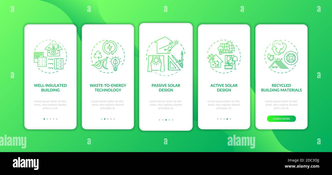 Sustainable architecture green onboarding mobile app page screen with ...