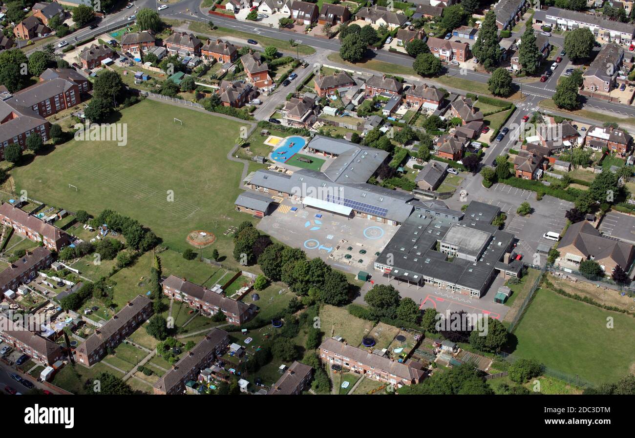 aerial view of Caldecott Primary School in Oxfordshire Stock Photo