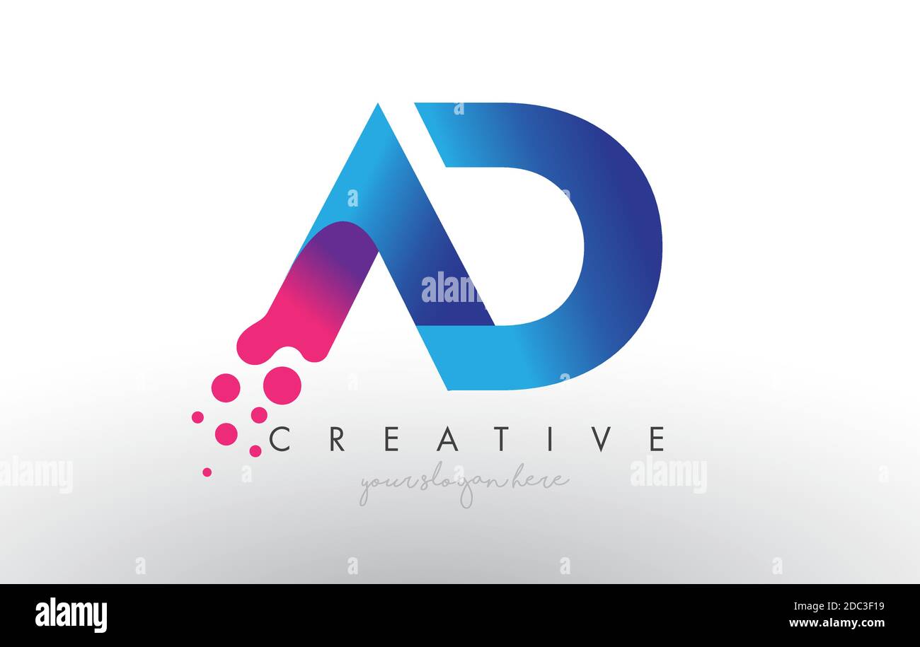 AD Letter Design with Creative Dots Bubble Circles and Blue Pink Colors ...