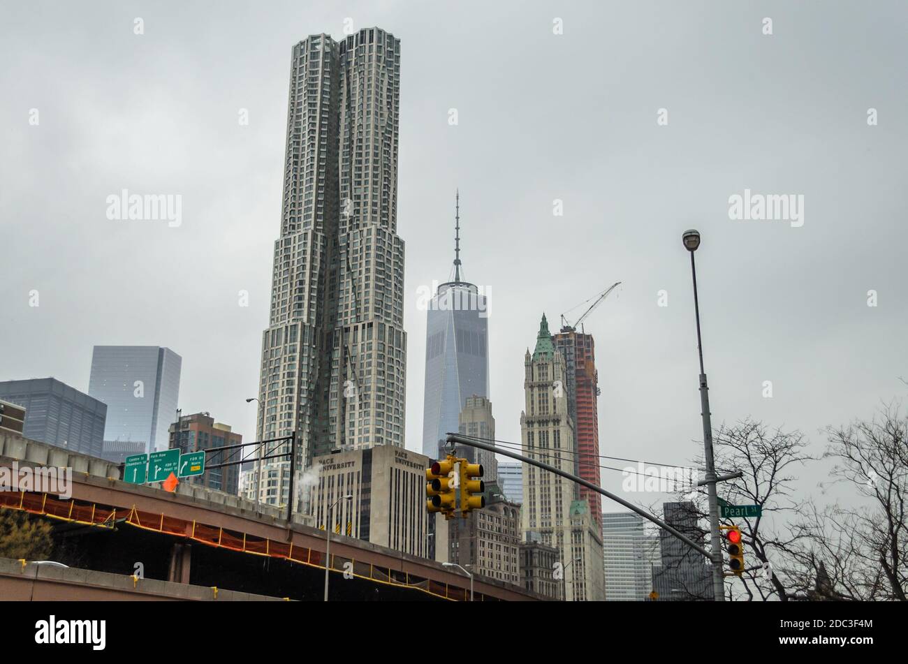 Futuristic Buildings and Skyscrapers in Financial District, Lower Manhattan. New York City, USA Stock Photo