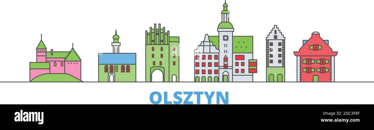 Poland, Olsztyn line cityscape, flat vector. Travel city landmark, oultine illustration, line world icons Stock Vector