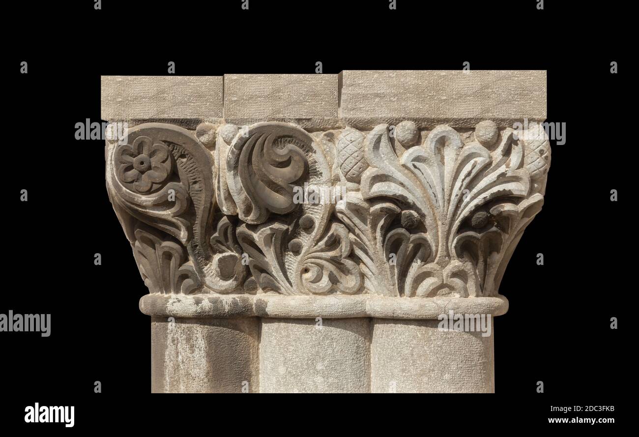 Elements of architectural decorations of buildings, columns and tops ...