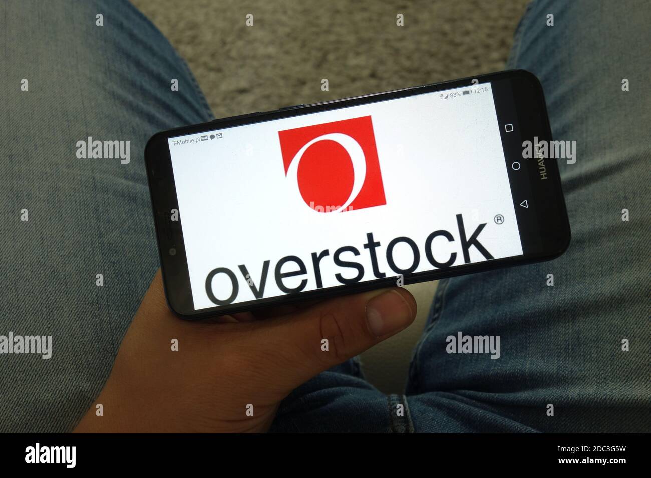 KONSKIE, POLAND - June 29, 2019: Overstock.com Inc logo displayed on mobile phone Stock Photo