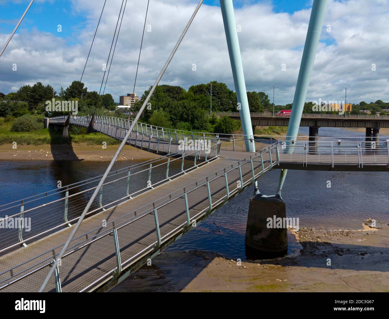 The Lune Millennium Bridge a cable-stayed footbridge which spans the River Lune in Lancaster England designed by Whitby Bird and Partners in 2000. Stock Photo