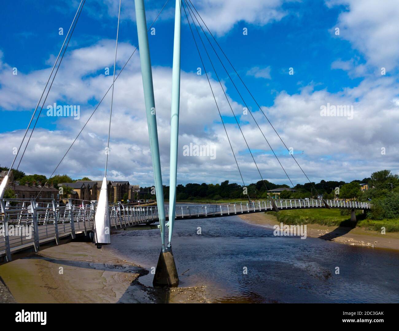 The Lune Millennium Bridge a cable-stayed footbridge which spans the River Lune in Lancaster England designed by Whitby Bird and Partners in 2000. Stock Photo