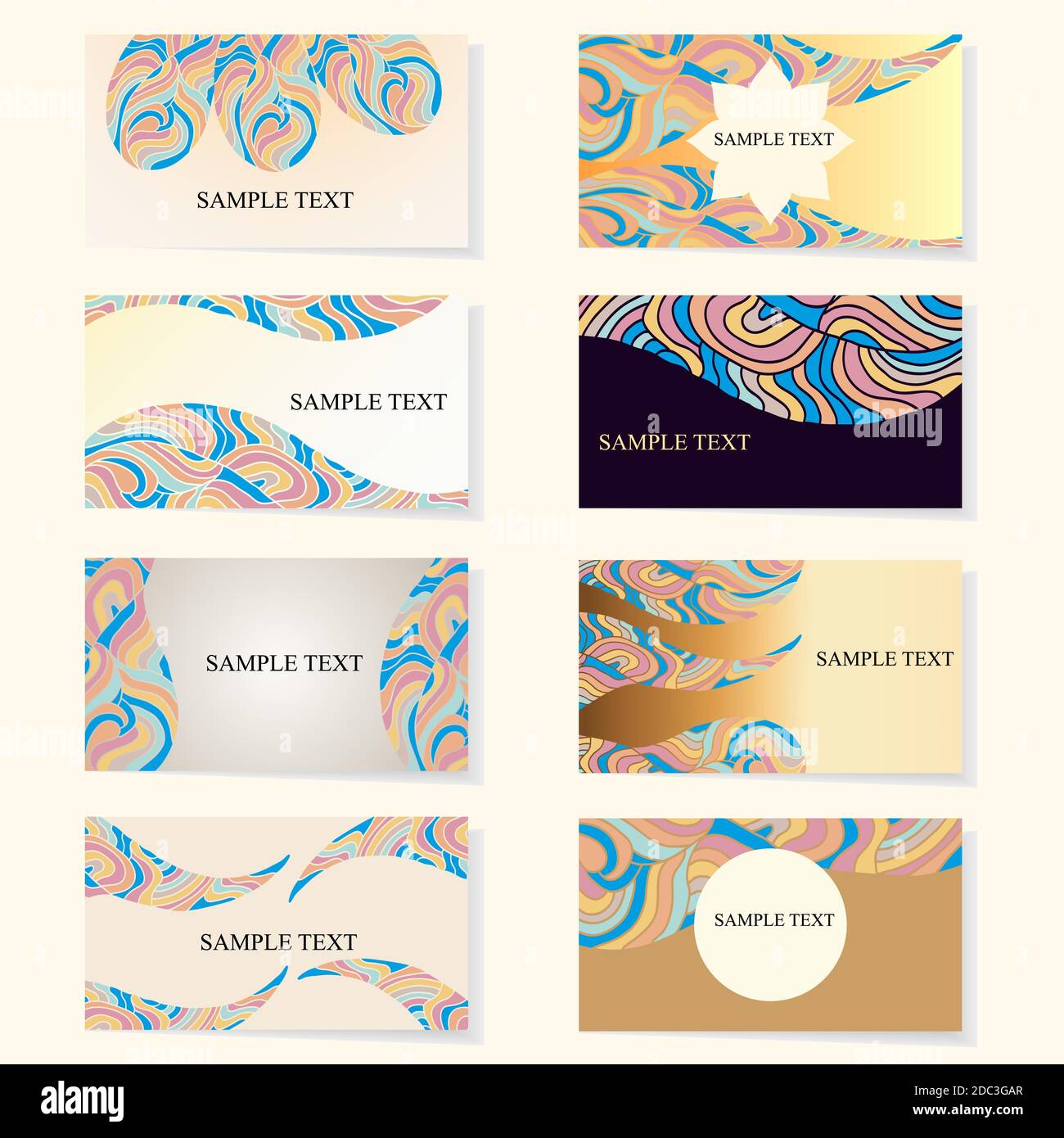 set of business cards with different backgrounds and wavy patterns ...