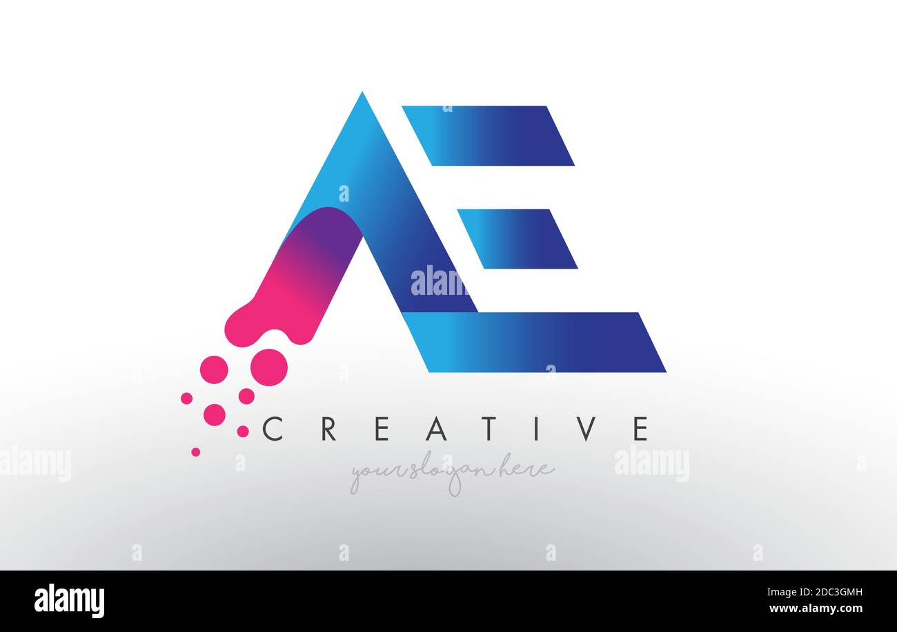 AE Letter Design with Creative Dots Bubble Circles and Blue Pink Colors ...