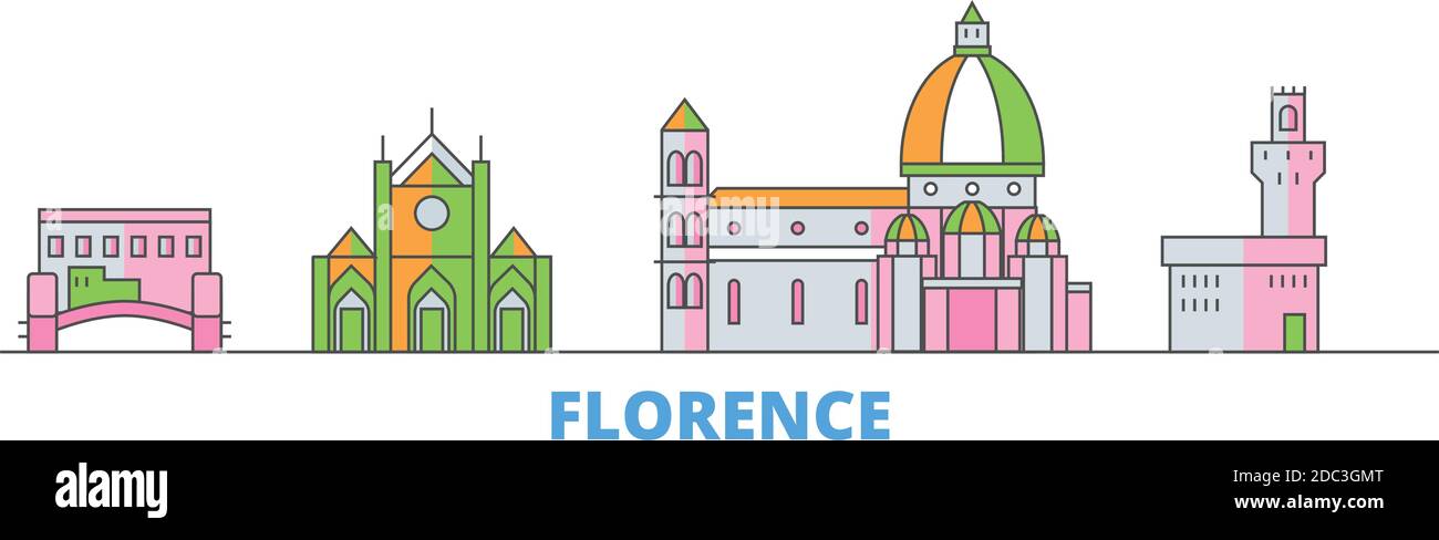 Italy, Florence City line cityscape, flat vector. Travel city landmark, oultine illustration, line world icons Stock Vector