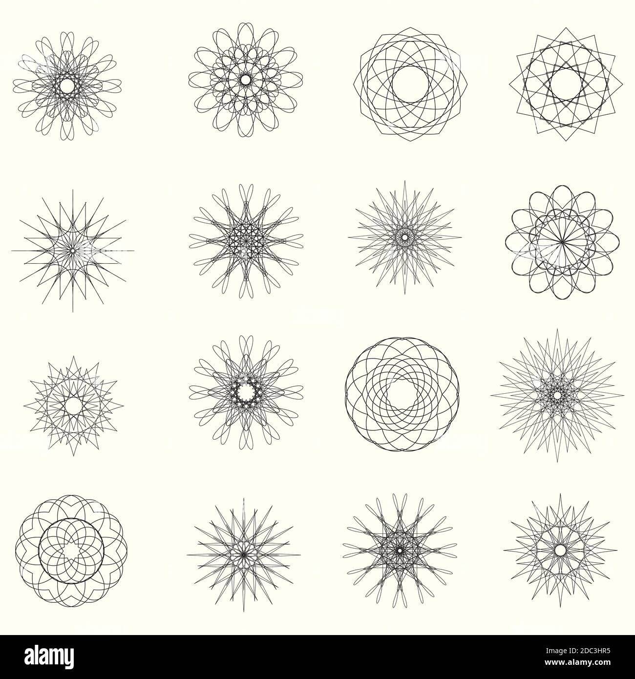 Set of round geometric ornaments. isolated on white Stock Vector Image ...