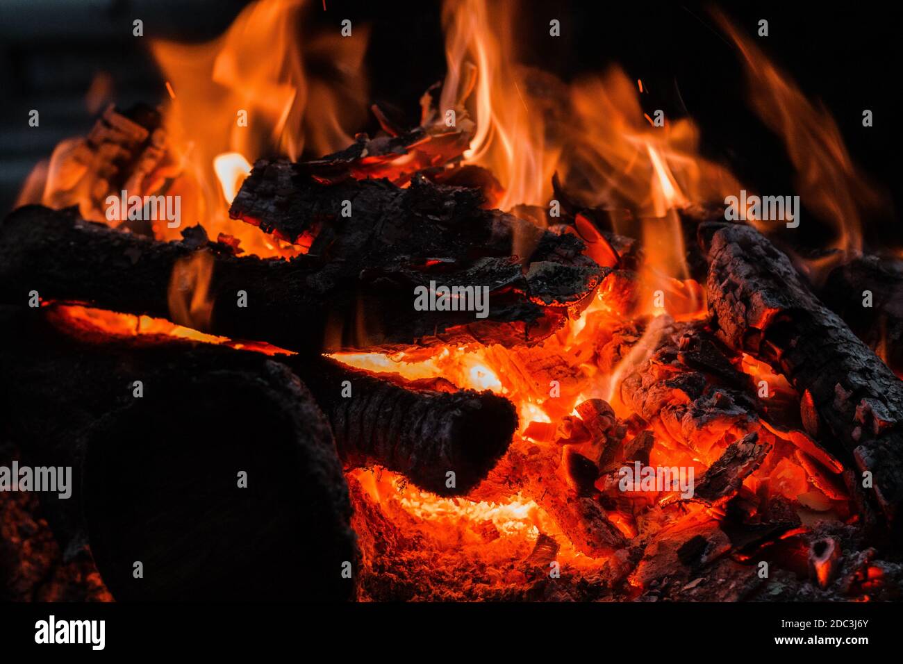 Fire burning tree branches, ember glowing Stock Photo Alamy