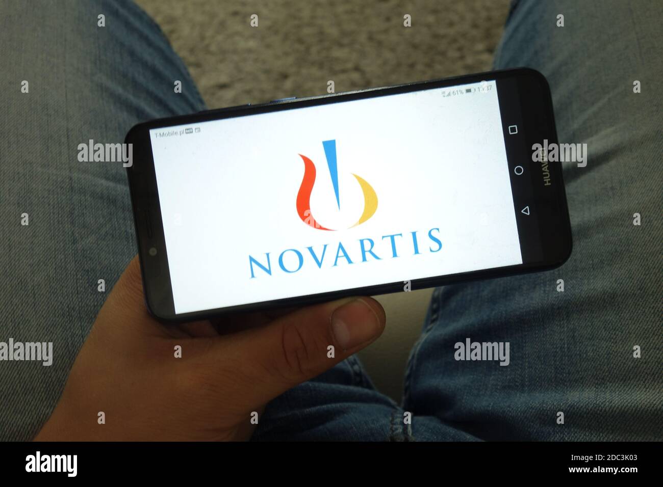 KONSKIE, POLAND - June 29, 2019: Novartis International AG company logo displayed on mobile phone Stock Photo