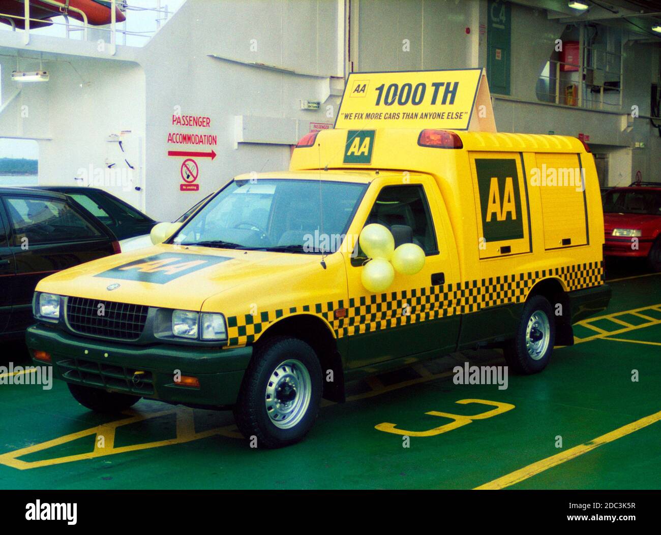 The 1000th Vauxhall Brava AA van on the Isle of Wight ferry in 1994. UK. Stock Photo