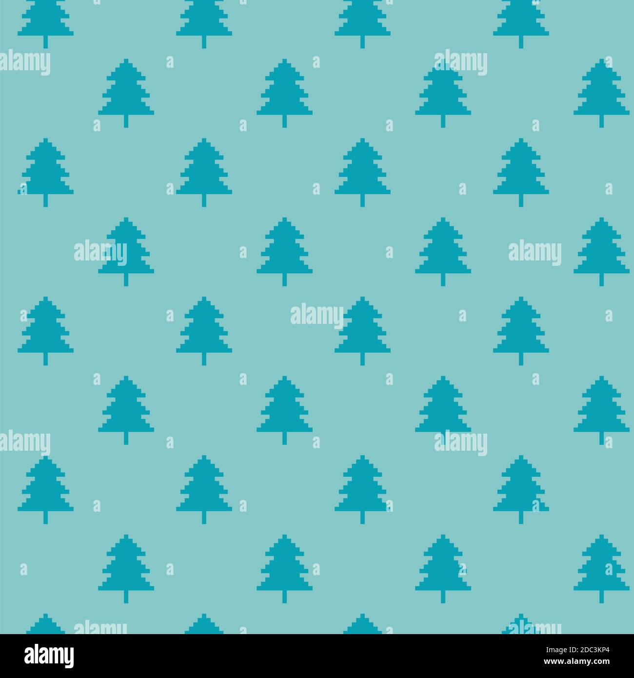 Vector pixel seamless pattern. Christmas green tree knitted Stock Vector