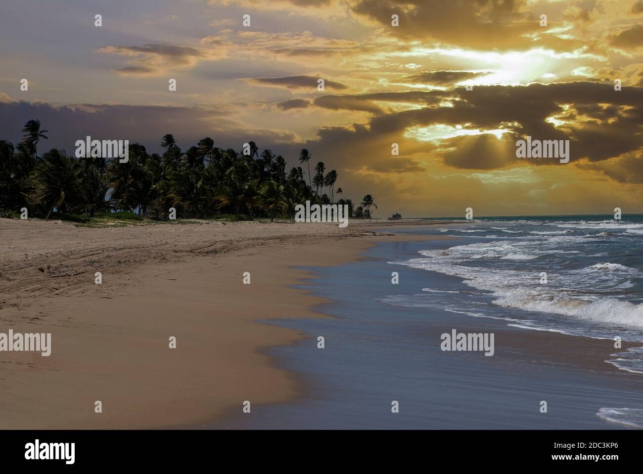 Sunset on the beach in Rio Grande, Puerto Rico Stock Photo