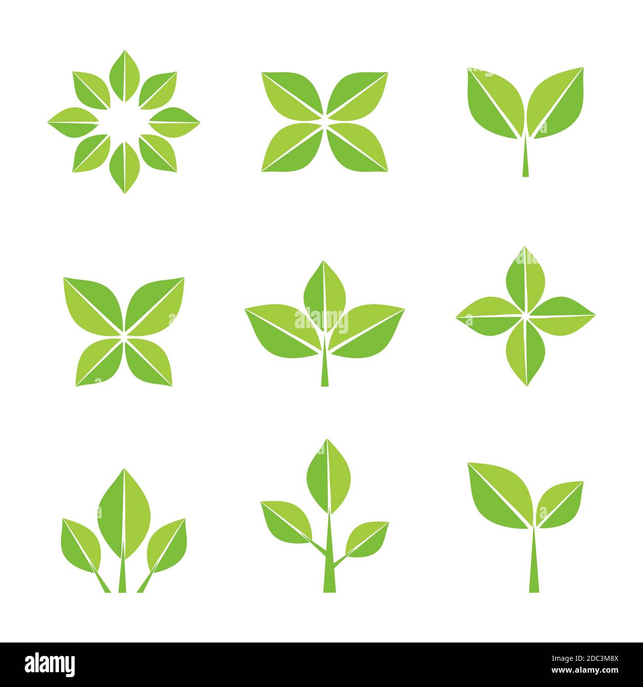 Green leaves flat design symbols and icons collection. Vector ...