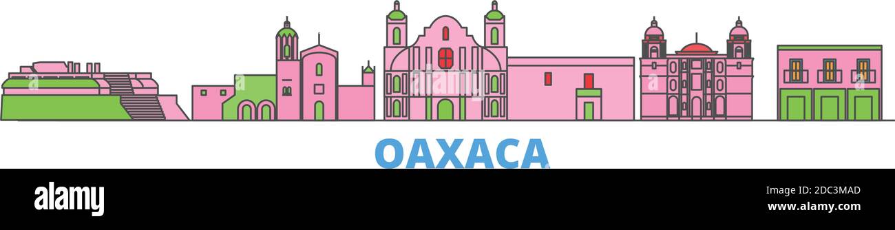 Mexico, Oaxaca line cityscape, flat vector. Travel city landmark ...