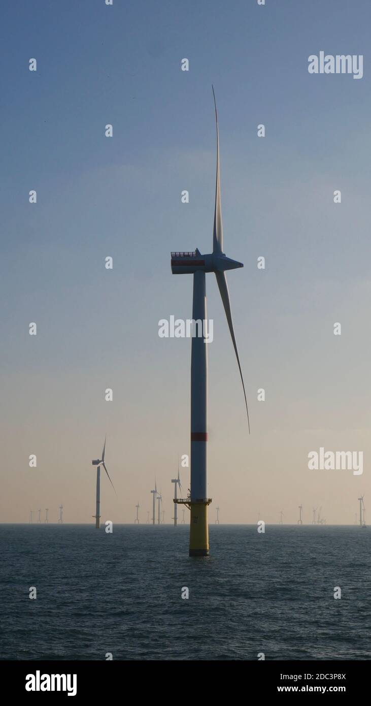 Offshore wind turbine in Geman north sea offshore wind farm Stock Photo