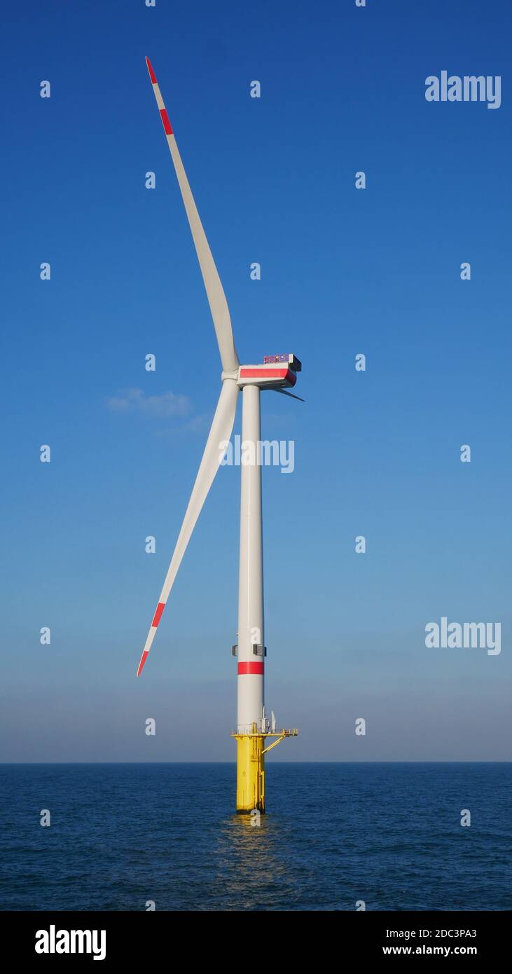 Offshore wind turbine in Geman north sea offshore wind farm Stock Photo