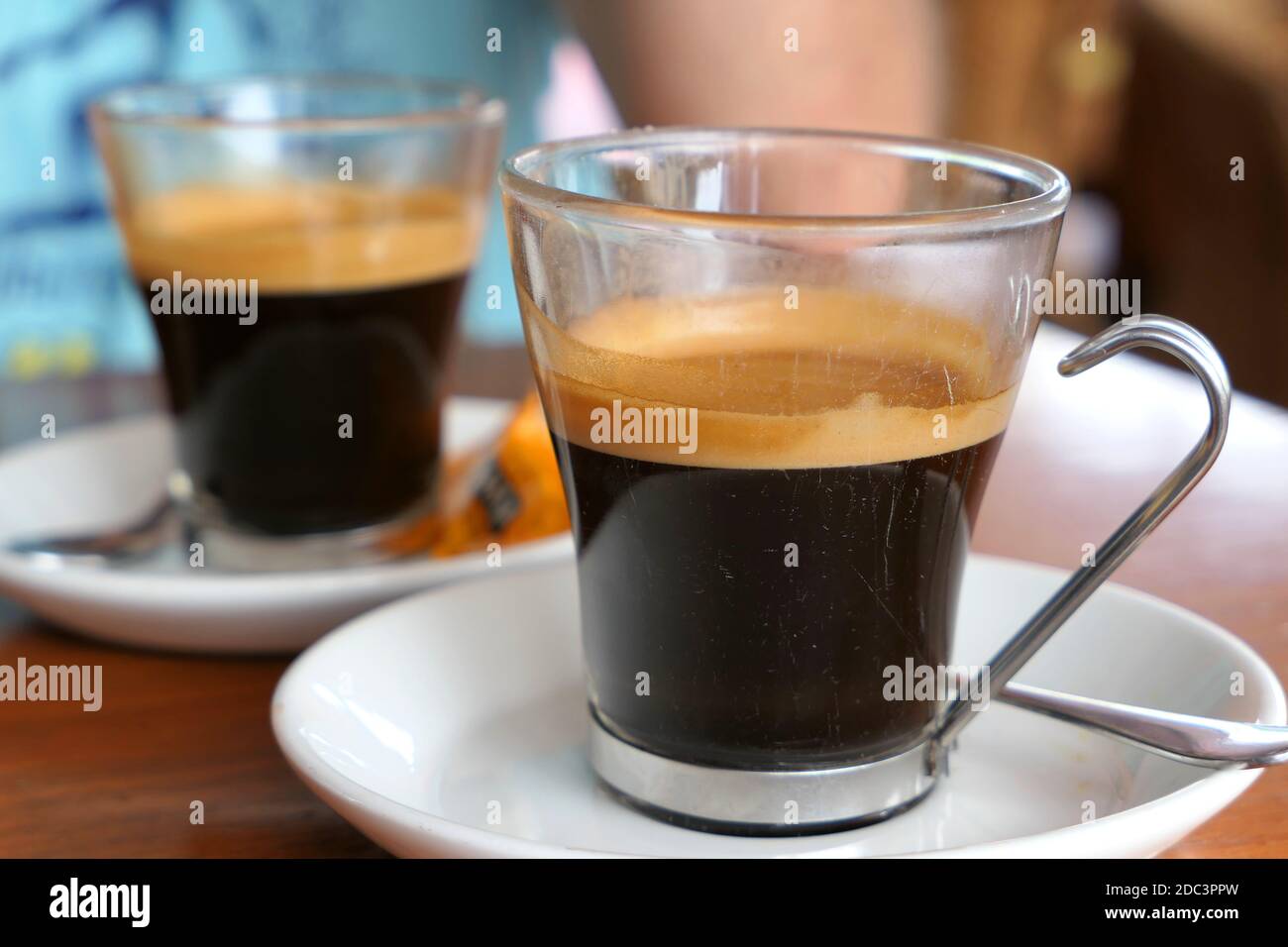 Espresso coffee cups in a spanish cafe Stock Photo Alamy