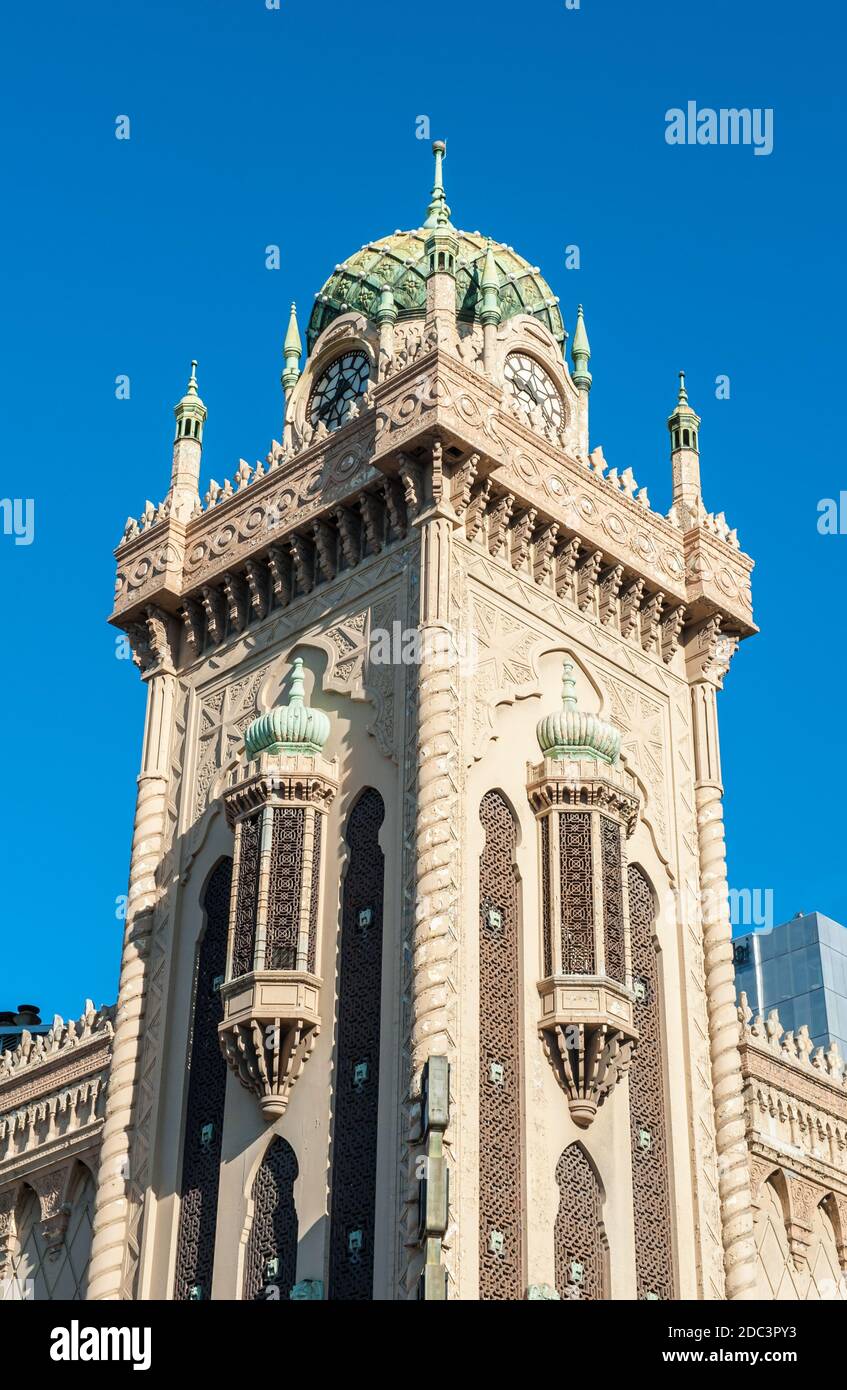 Forum Theatre is a famous landmark of Melbourne with Moorish Revival style exterior. It can be found on the corner of Flinders Street and Russell Stre Stock Photo