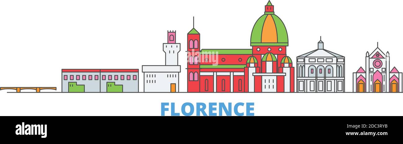 Italy, Florence line cityscape, flat vector. Travel city landmark, oultine illustration, line world icons Stock Vector