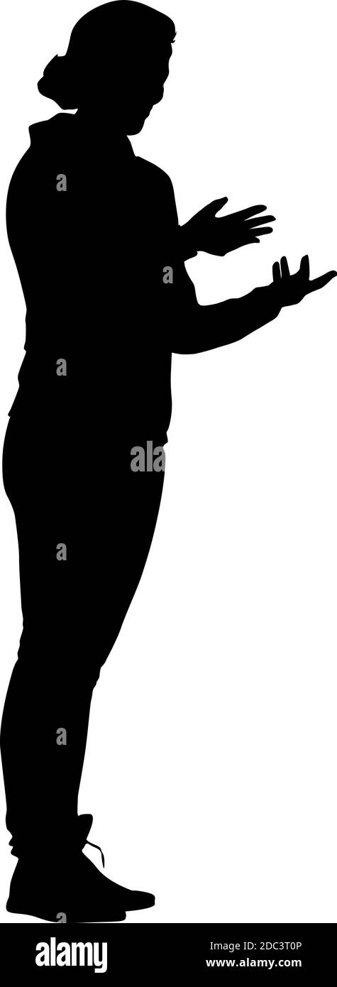 Black silhouettes woman with arm raised on a white background Stock ...