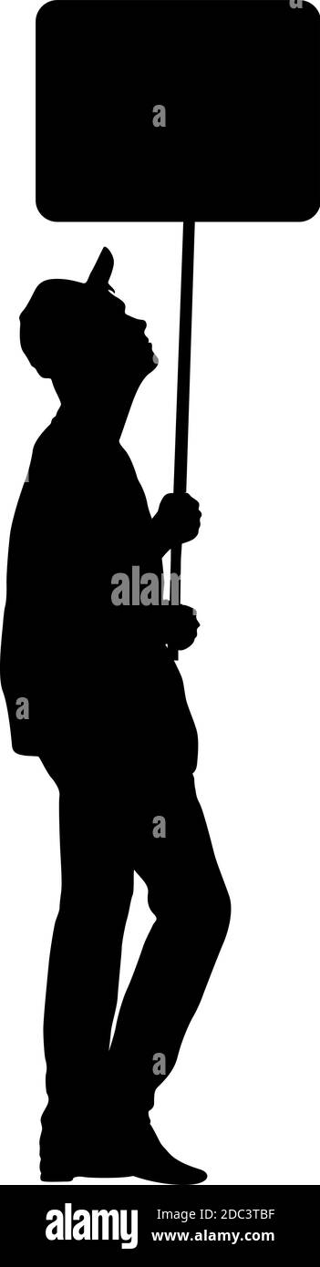 Black silhouettes of woman and man with banner on white background ...