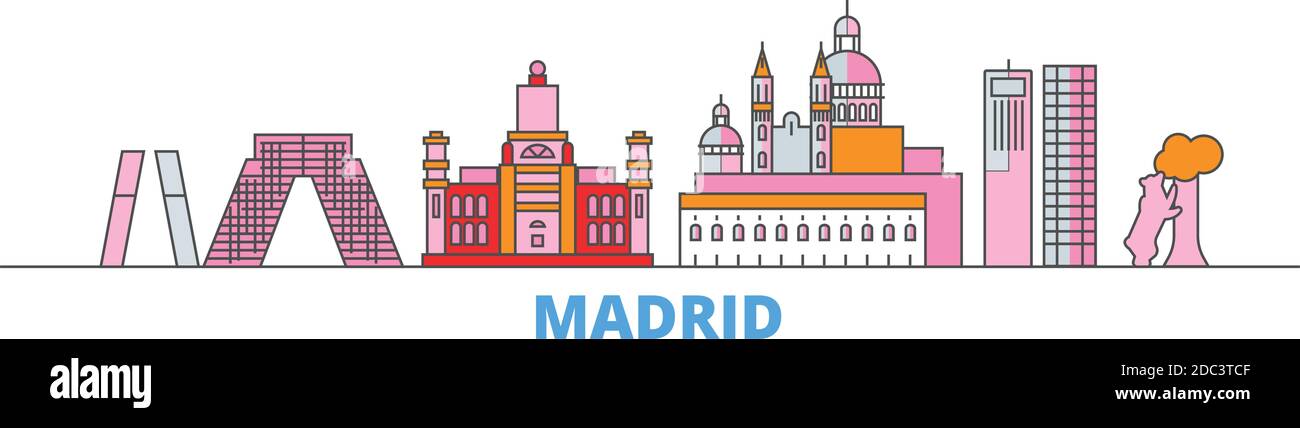 Spain, Madrid City line cityscape, flat vector. Travel city landmark, oultine illustration, line world icons Stock Vector