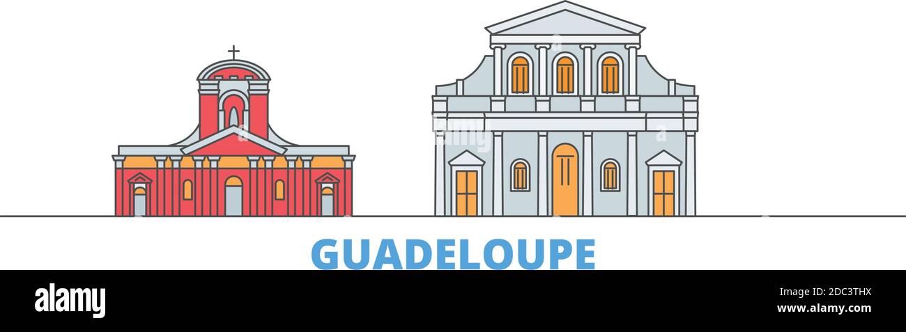 Guadeloupe line cityscape, flat vector. Travel city landmark, oultine illustration, line world icons Stock Vector